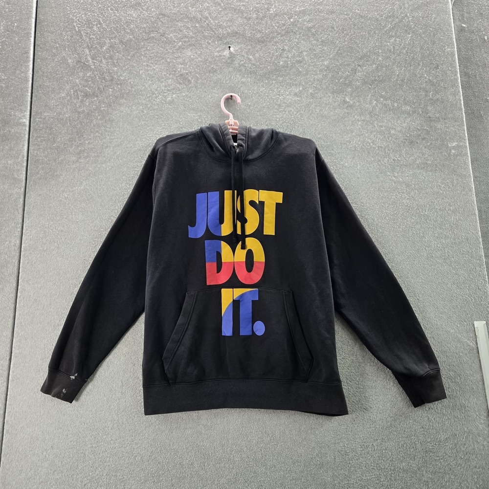 Nike Men Hoodie XL Black Graphic Fleece Just Do It CU4271-010 Pullover READ
